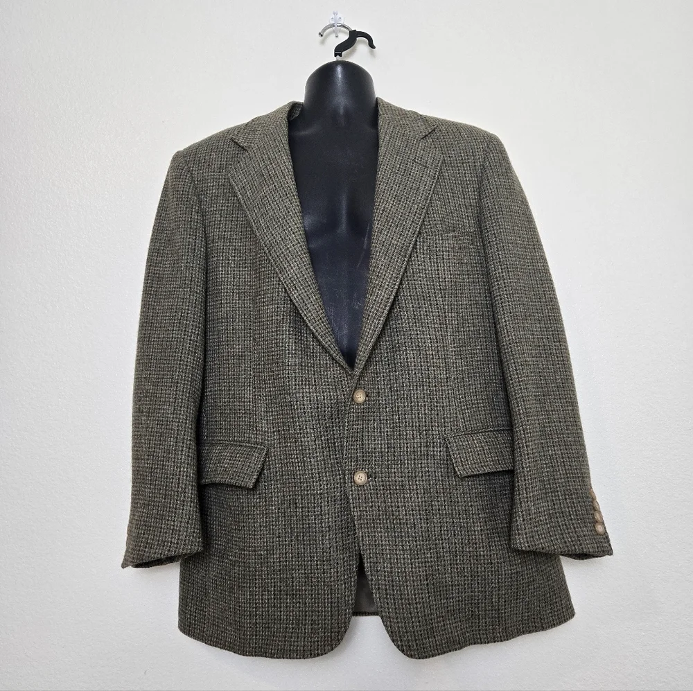 Vintage Polo by Ralph Lauren Houndstooth Wool Blazer‎ Mens 43 R Grandpacore USA